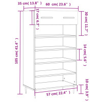 Produktbild för Skohylla rökfärgad ek 60x35x105 cm konstruerat trä