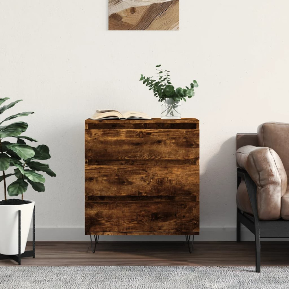 Produktbild för Byrå rökfärgad ek 60x35x70 cm konstruerat trä