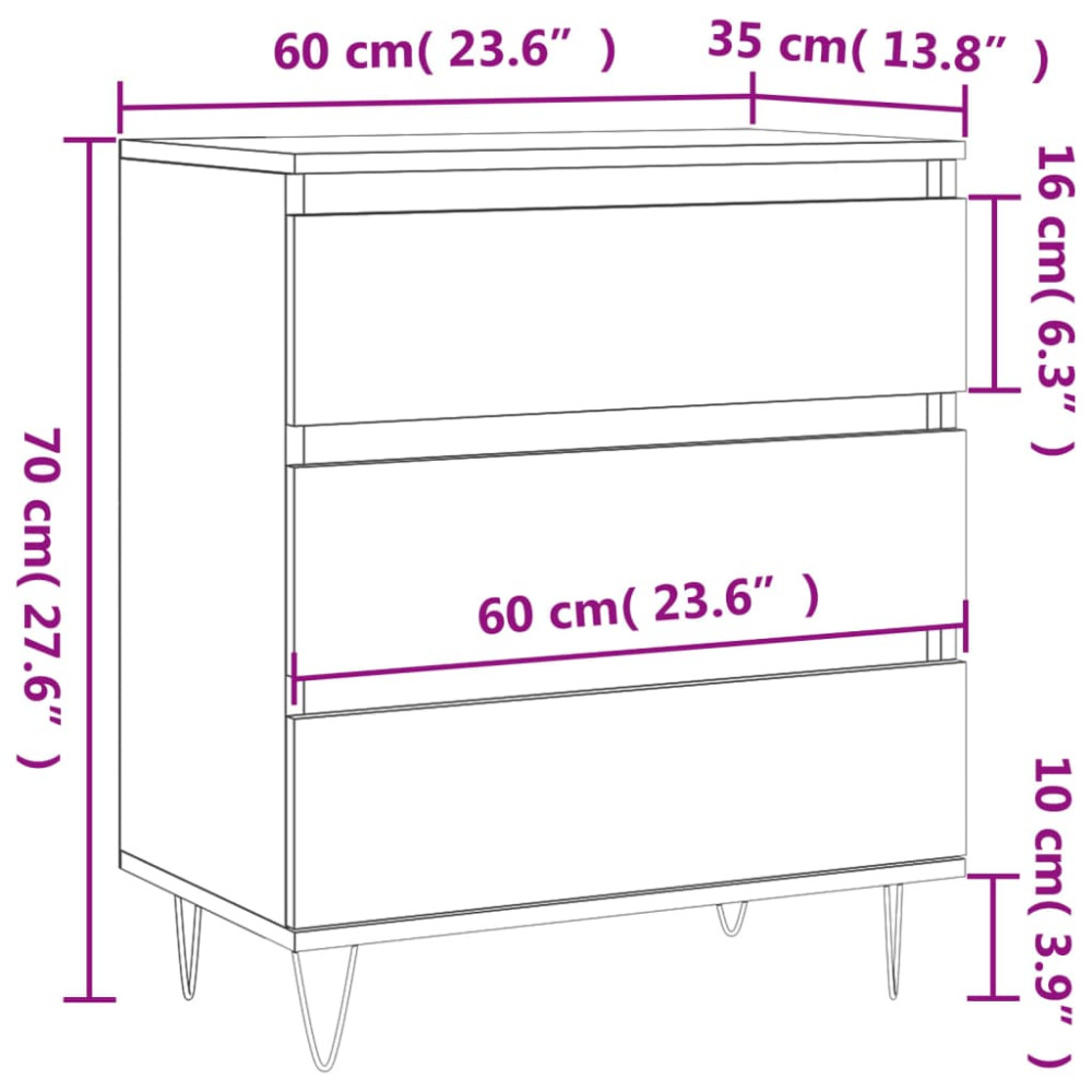 Produktbild för Byrå rökfärgad ek 60x35x70 cm konstruerat trä