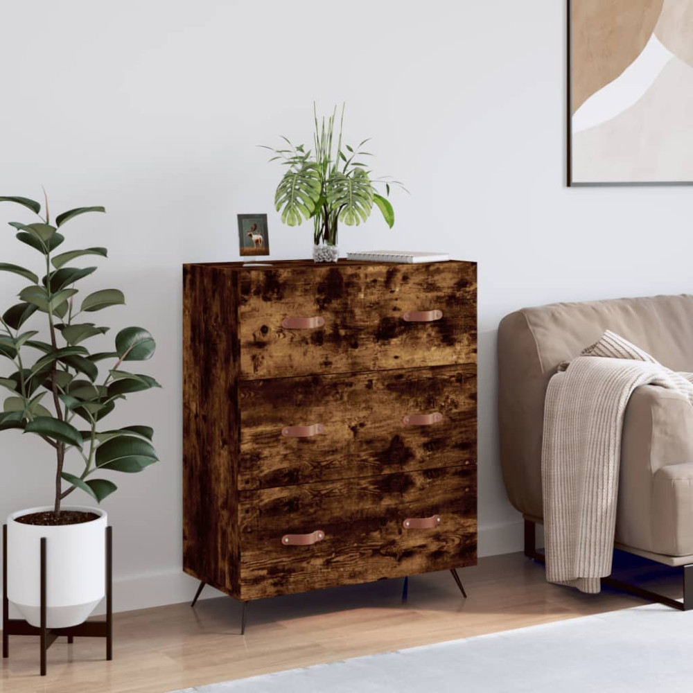 Produktbild för Byrå rökfärgad ek 69,5x34x90 cm konstruerat trä