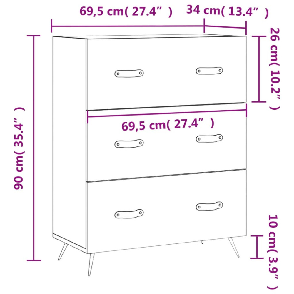 Produktbild för Byrå rökfärgad ek 69,5x34x90 cm konstruerat trä