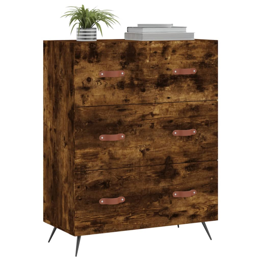 Produktbild för Byrå rökfärgad ek 69,5x34x90 cm konstruerat trä