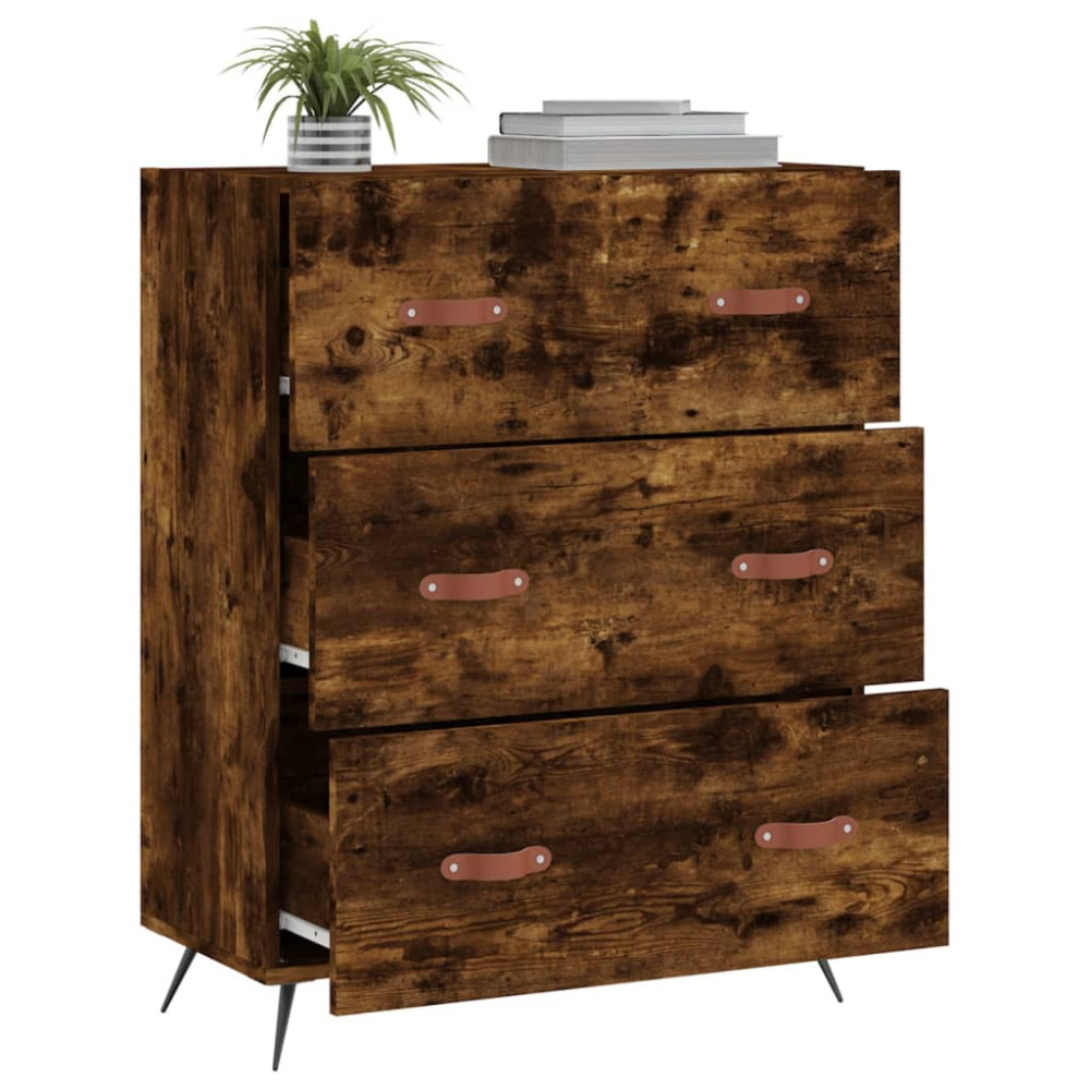 Produktbild för Byrå rökfärgad ek 69,5x34x90 cm konstruerat trä