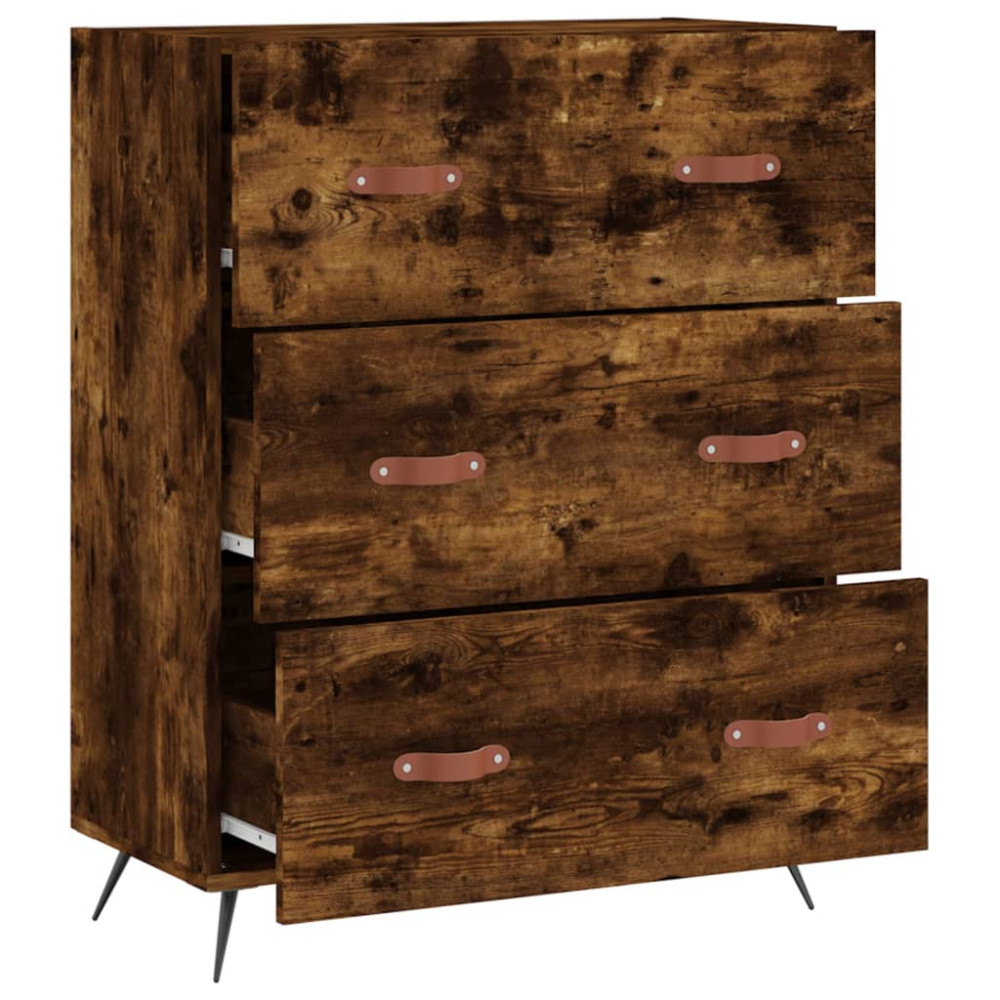 Produktbild för Byrå rökfärgad ek 69,5x34x90 cm konstruerat trä