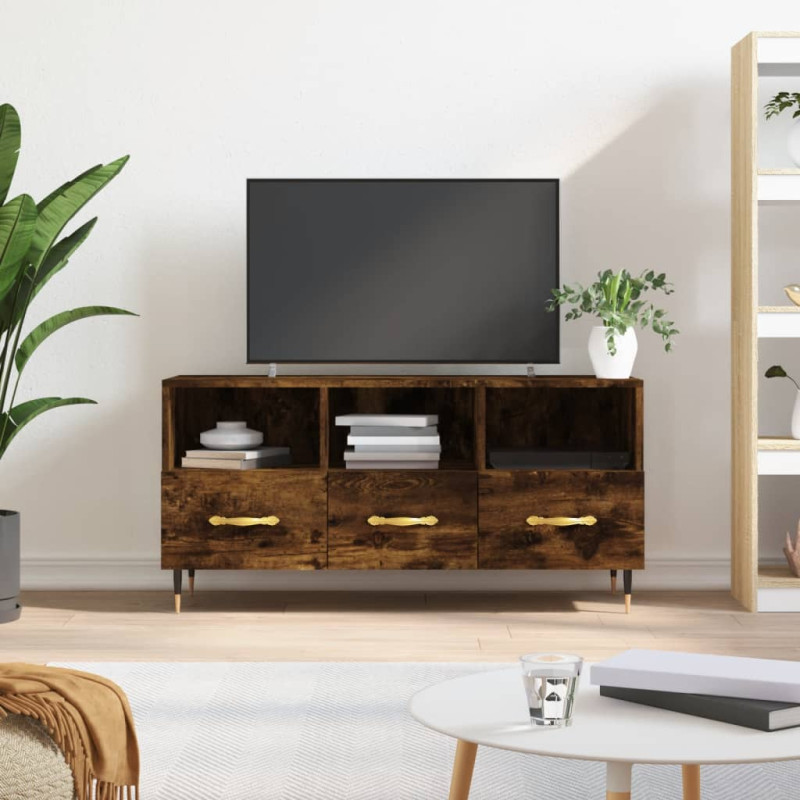 Produktbild för Tv-bänk rökfärgad ek 102x36x50 cm konstruerat trä