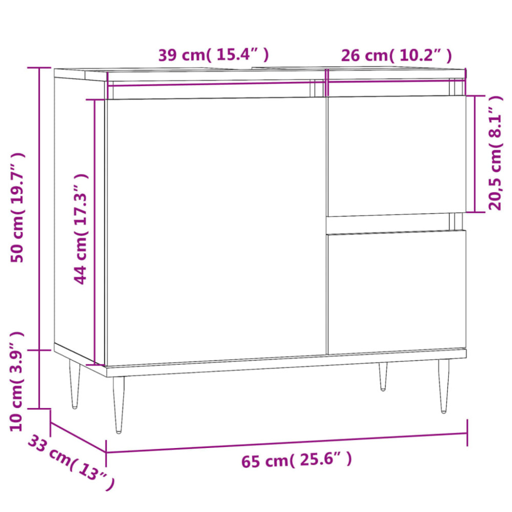 Produktbild för Badrumsskåp vit 65x33x60 cm konstruerat trä