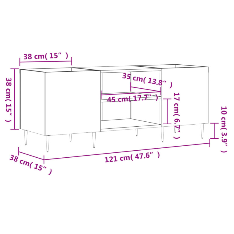 Produktbild för Stereobänk vit högglans 121x38x48 cm konstruerat trä