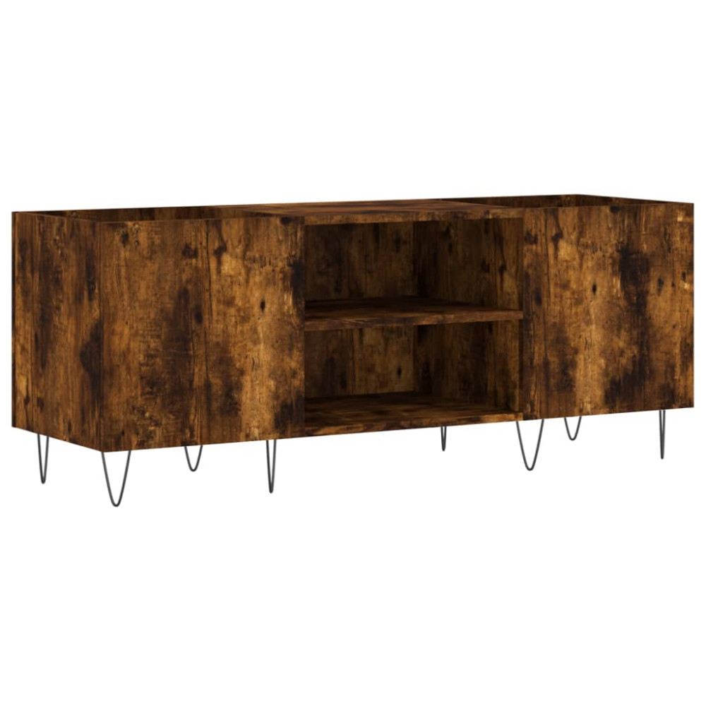 Produktbild för Stereobänk rökfärgad ek 121x38x48 cm konstruerat trä