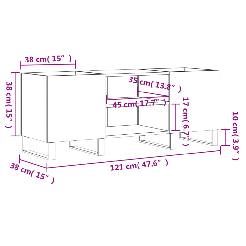 Produktbild för Stereobänk vit högglans 121x38x48 cm konstruerat trä