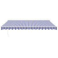 Miniatyr av produktbild för Markis infällbar blå och vit 4,5x3 m tyg och aluminium