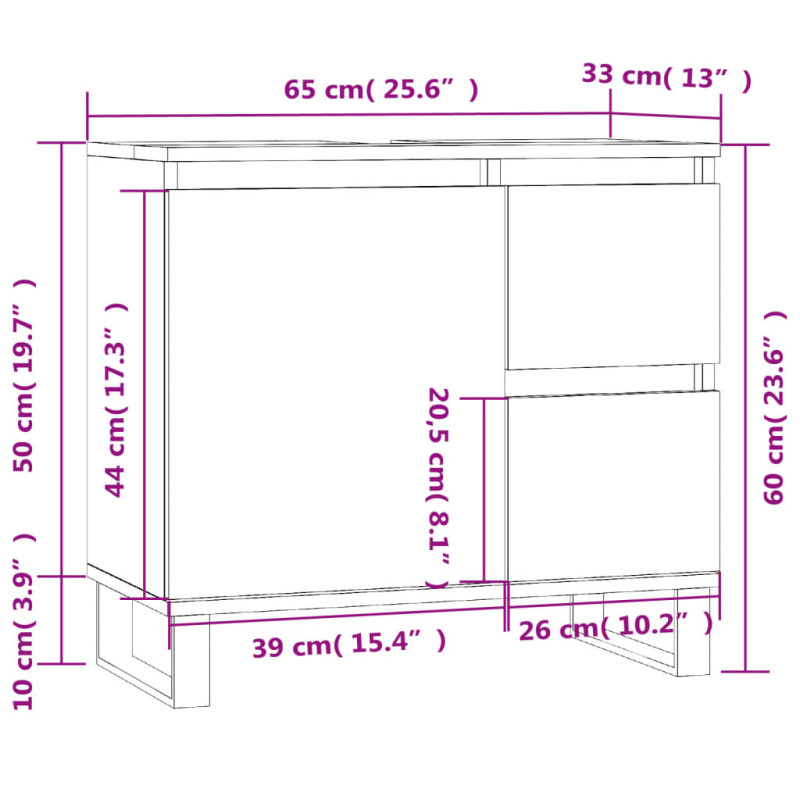 Produktbild för Badrumsskåp vit 65x33x60 cm konstruerat trä