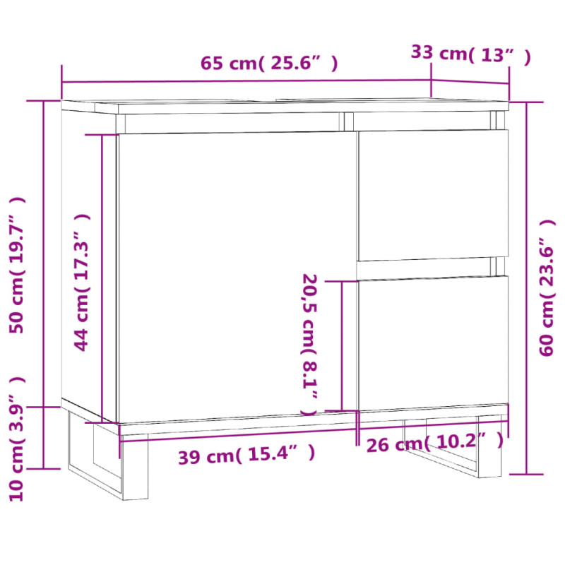 Produktbild för Badrumsskåp sonoma-ek 65x33x60 cm konstruerat trä