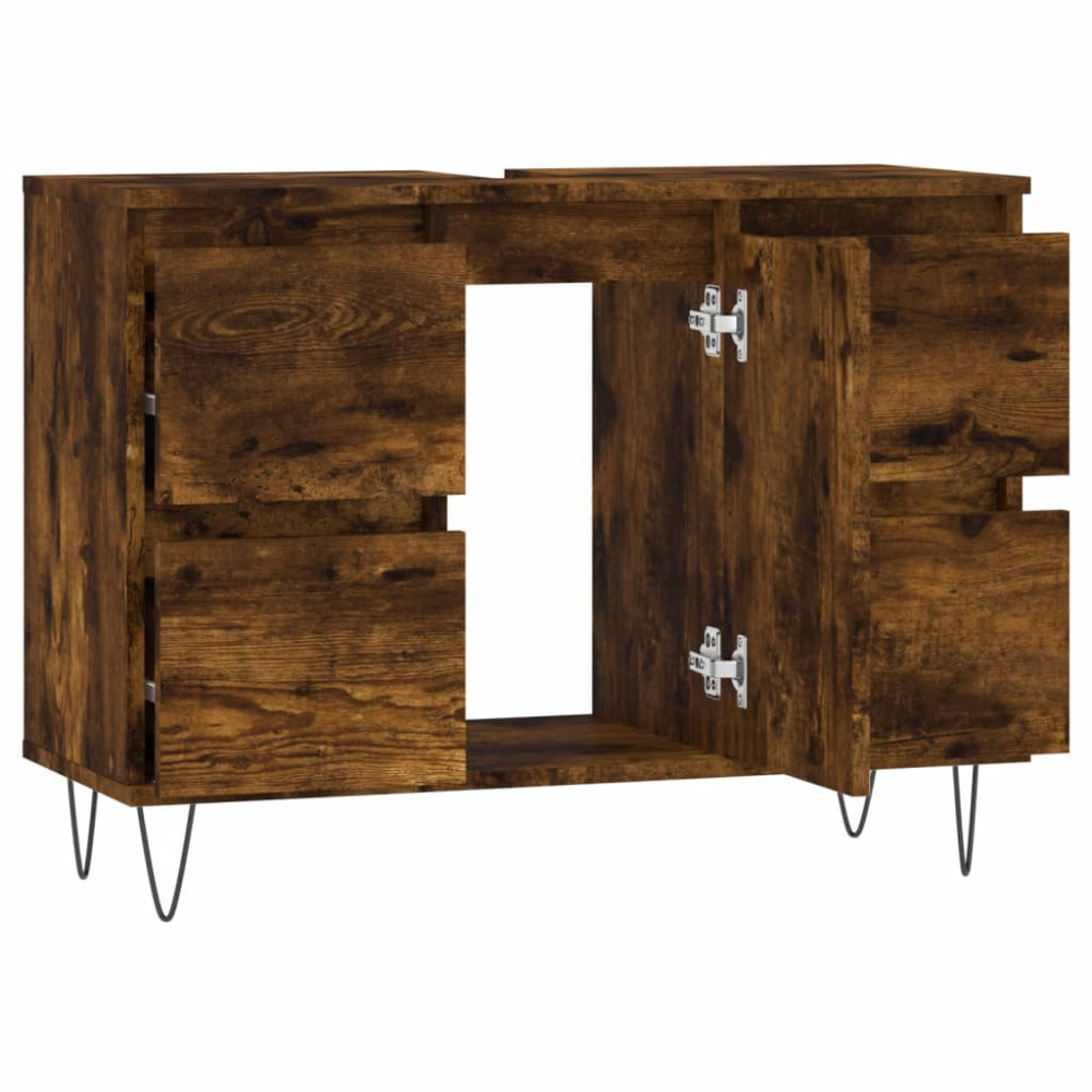 Produktbild för Badrumsskåp rökfärgad ek 80x33x60 cm konstruerat trä