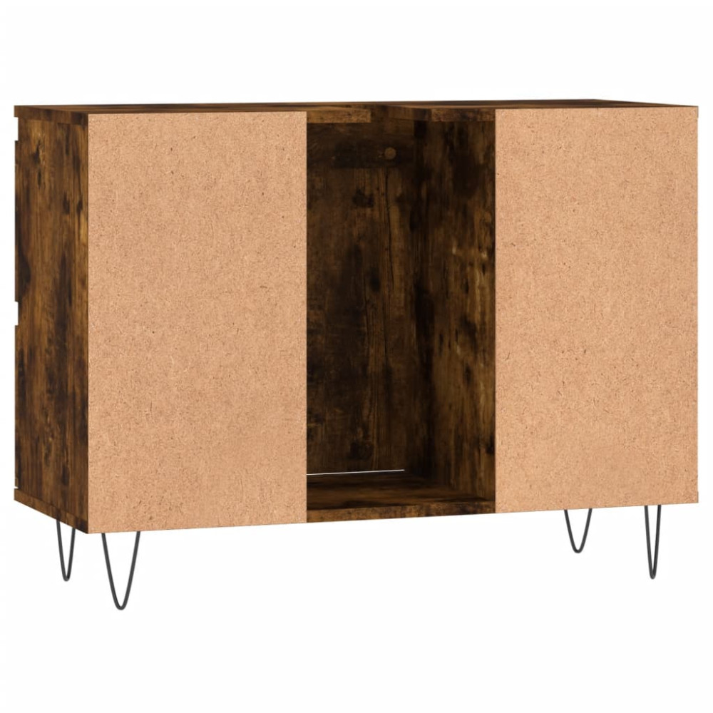 Produktbild för Badrumsskåp rökfärgad ek 80x33x60 cm konstruerat trä