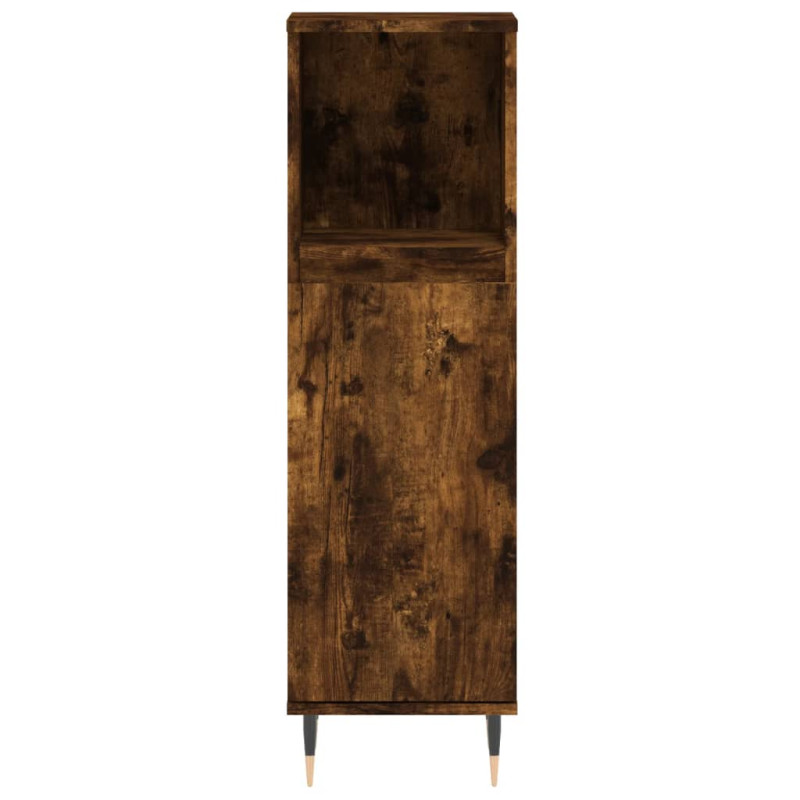 Produktbild för Badrumsskåp rökfärgad ek 30x30x100 cm konstruerat trä