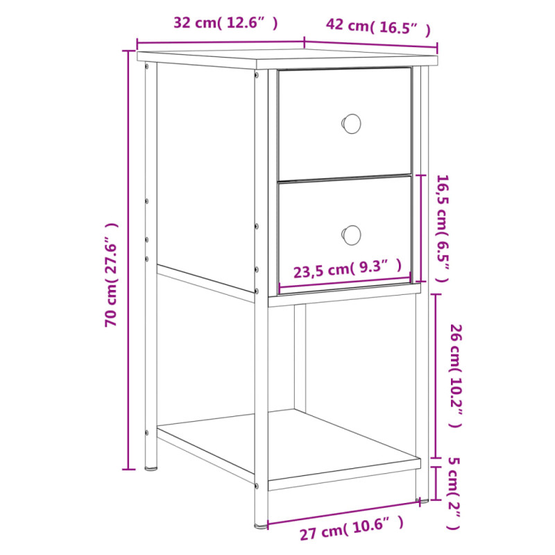 Produktbild för Sängbord 2 st grå sonoma 32x42x70 cm konstruerat trä