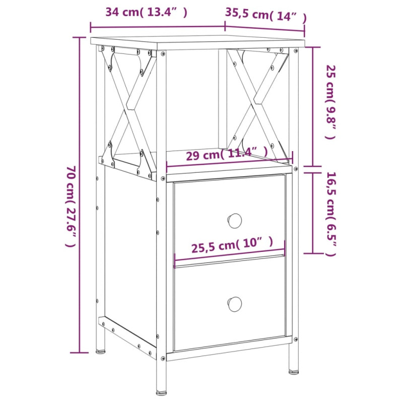 Produktbild för Sängbord 2 st brun ek 34x35,5x70 cm konstruerat trä