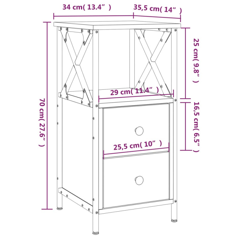 Produktbild för Sängbord 2 st svart 34x35,5x70 cm konstruerat trä