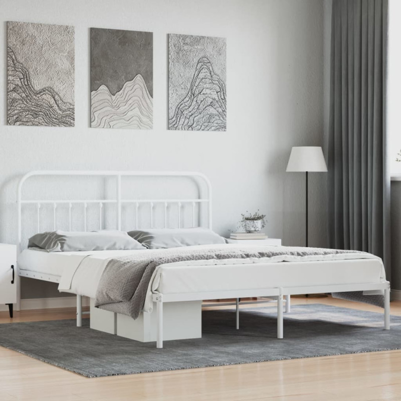 Produktbild för Sängram med huvudgavel metall vit 183x213 cm