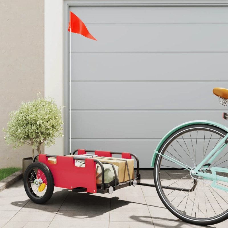 Produktbild för Cykelvagn röd oxfordtyg och järn