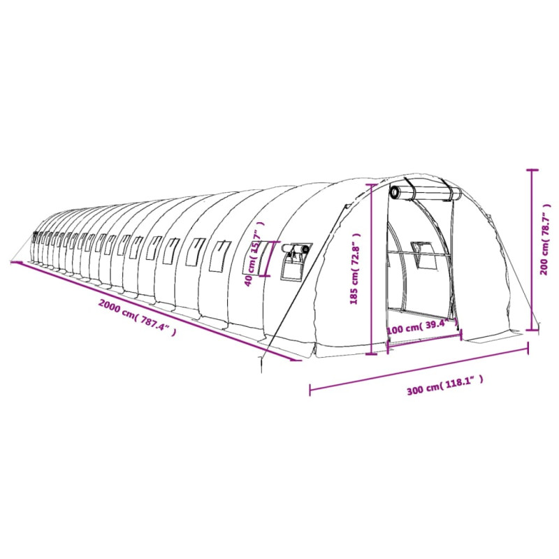Produktbild för Växthus med stålram vit 60 m² 20x3x2 m