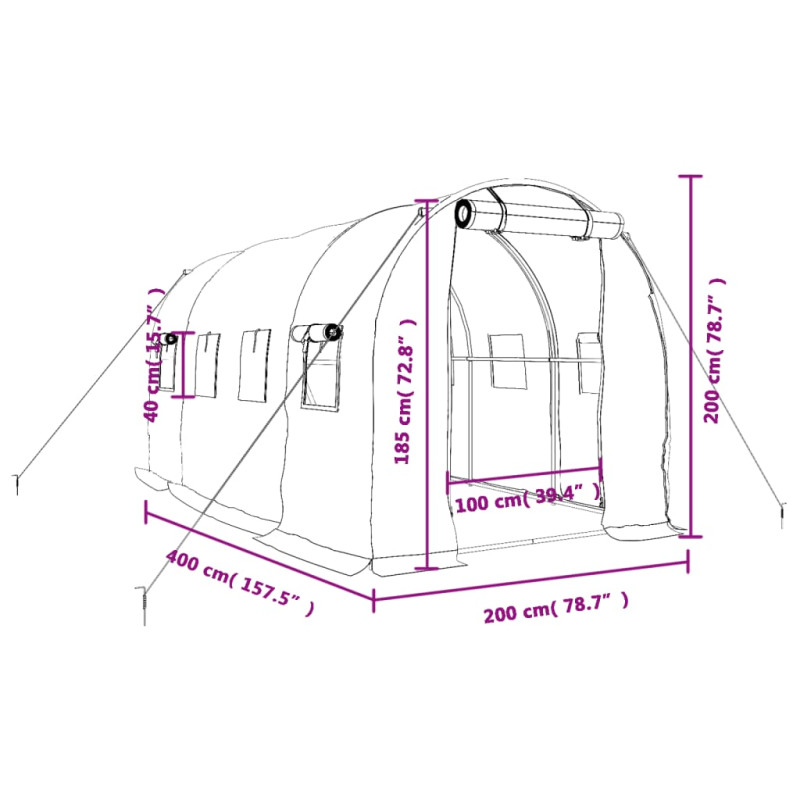Produktbild för Växthus med stålram vit 8 m² 4x2x2 m