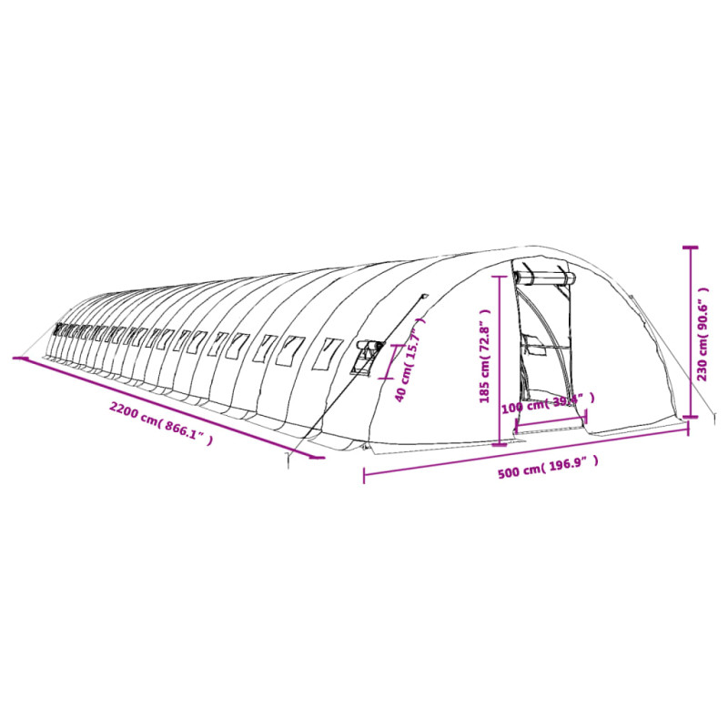 Produktbild för Växthus med stålram grön 110 m² 22x5x2,3 m