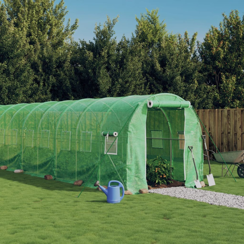 Produktbild för Växthus med stålram grön 32 m² 16x2x2 m