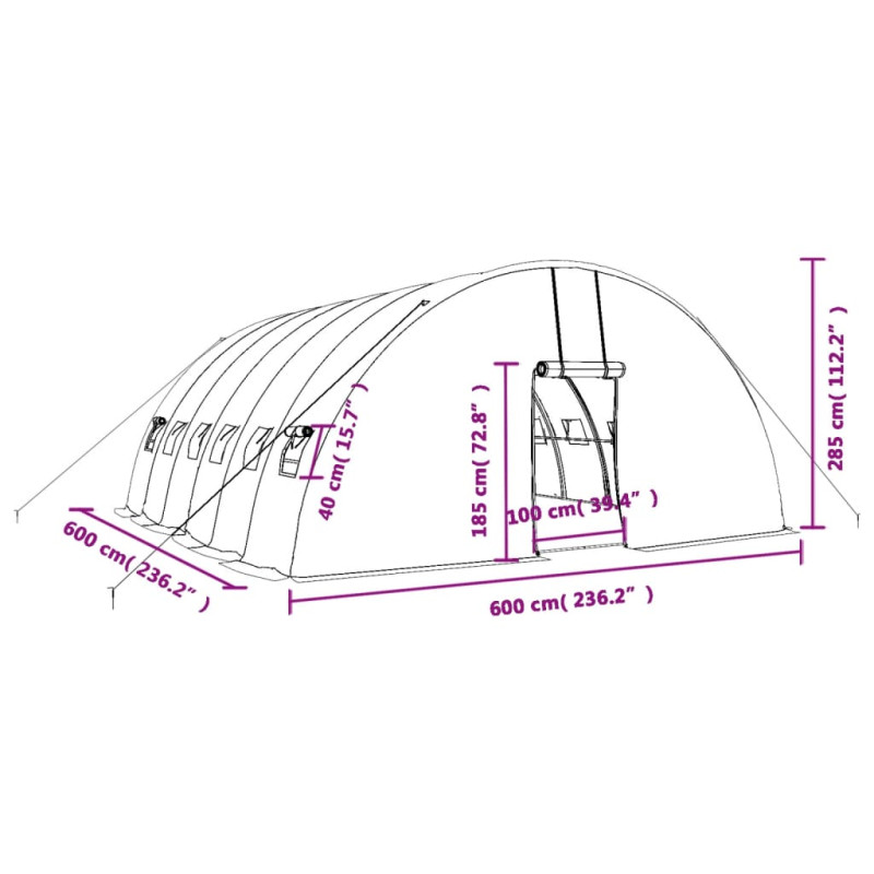 Produktbild för Växthus med stålram vit 36 m² 6x6x2,85 m
