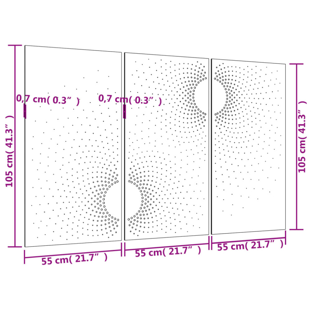 Produktbild för Väggdekorationer 3 delar 105x55 cm rosttrögt stål soldesign