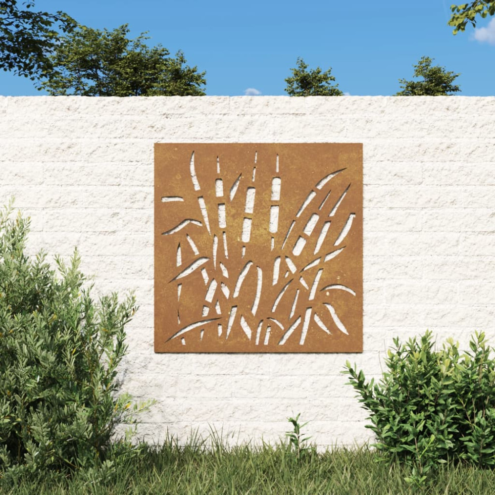 Produktbild för Väggdekoration 55x55 cm rosttrögt stål gräsdesign