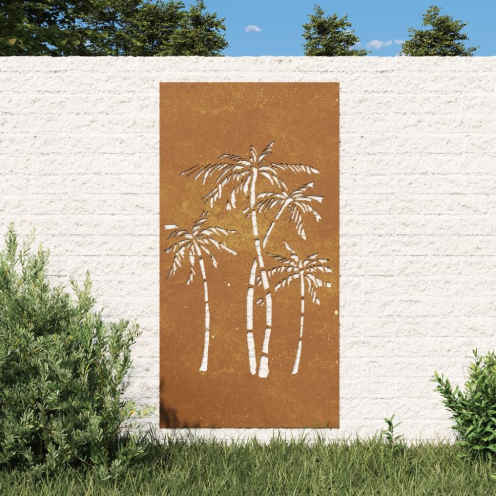 Produktbild för Väggdekoration 105x55 cm rosttrögt stål palmdesign