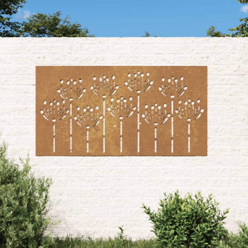 Produktbild för Väggdekoration 105x55 cm rosttrögt stål blomdesign
