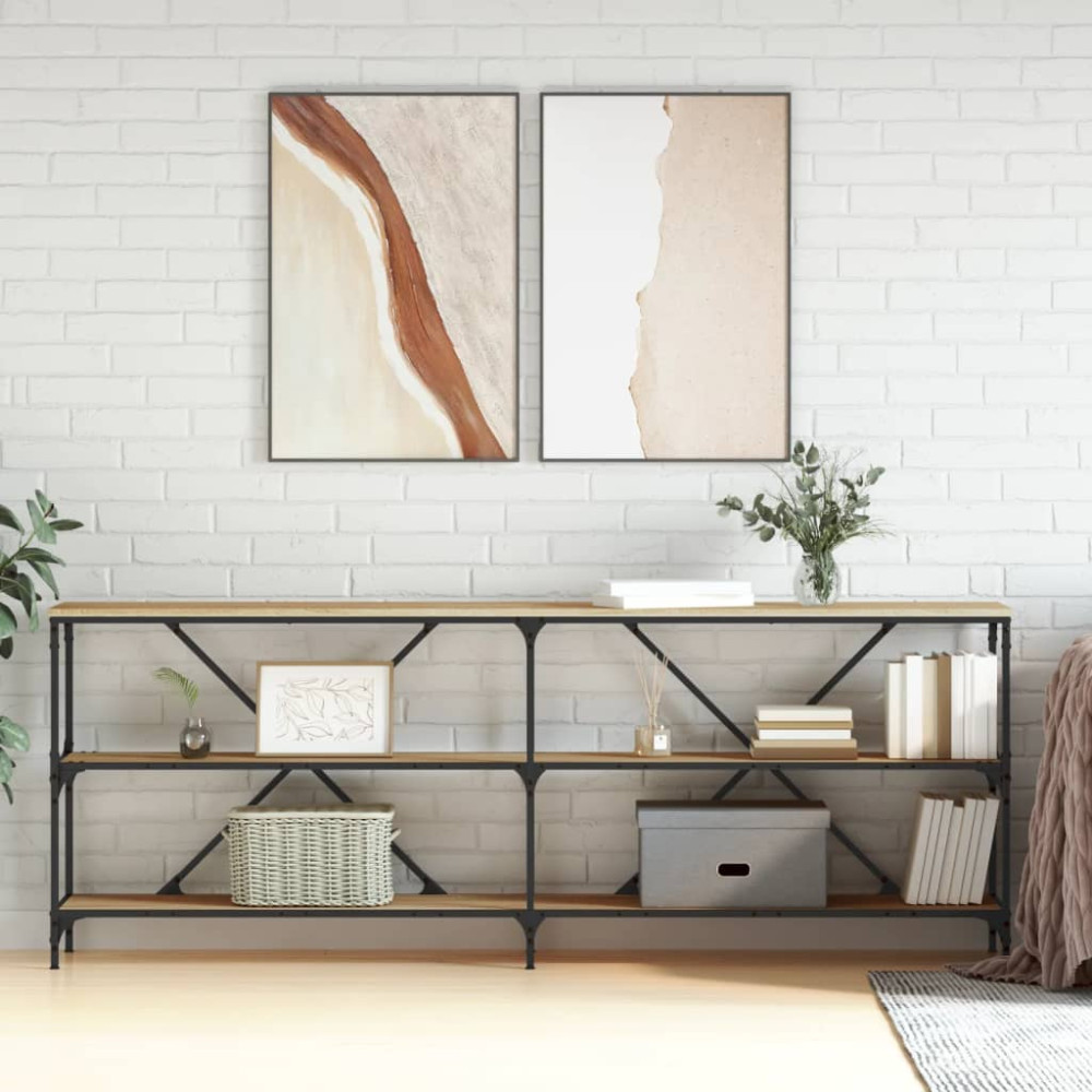 Produktbild för Konsolbord sonoma-ek 200x30x75 cm konstruerat trä och järn