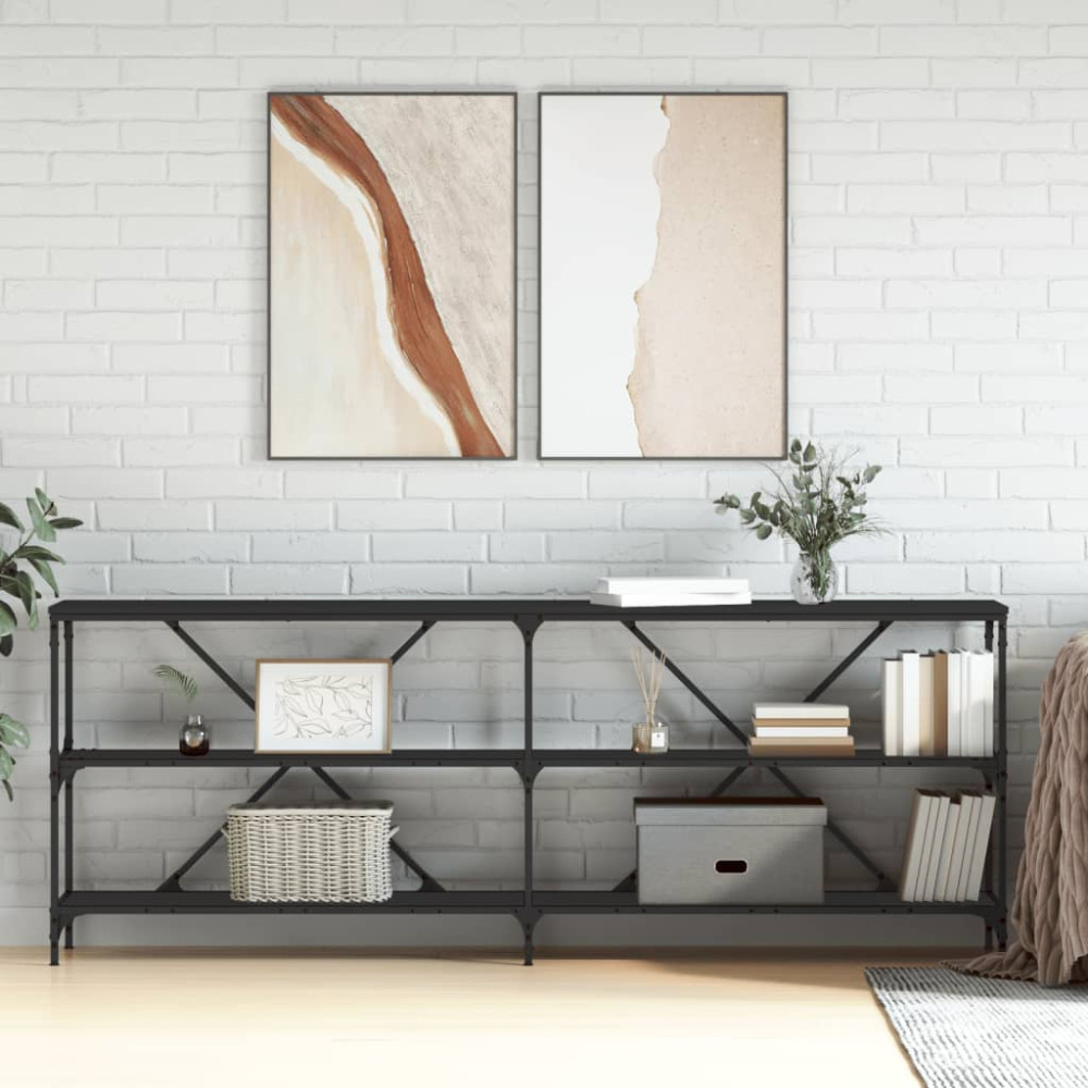 Produktbild för Konsolbord svart 200x30x75 cm konstruerat trä och järn
