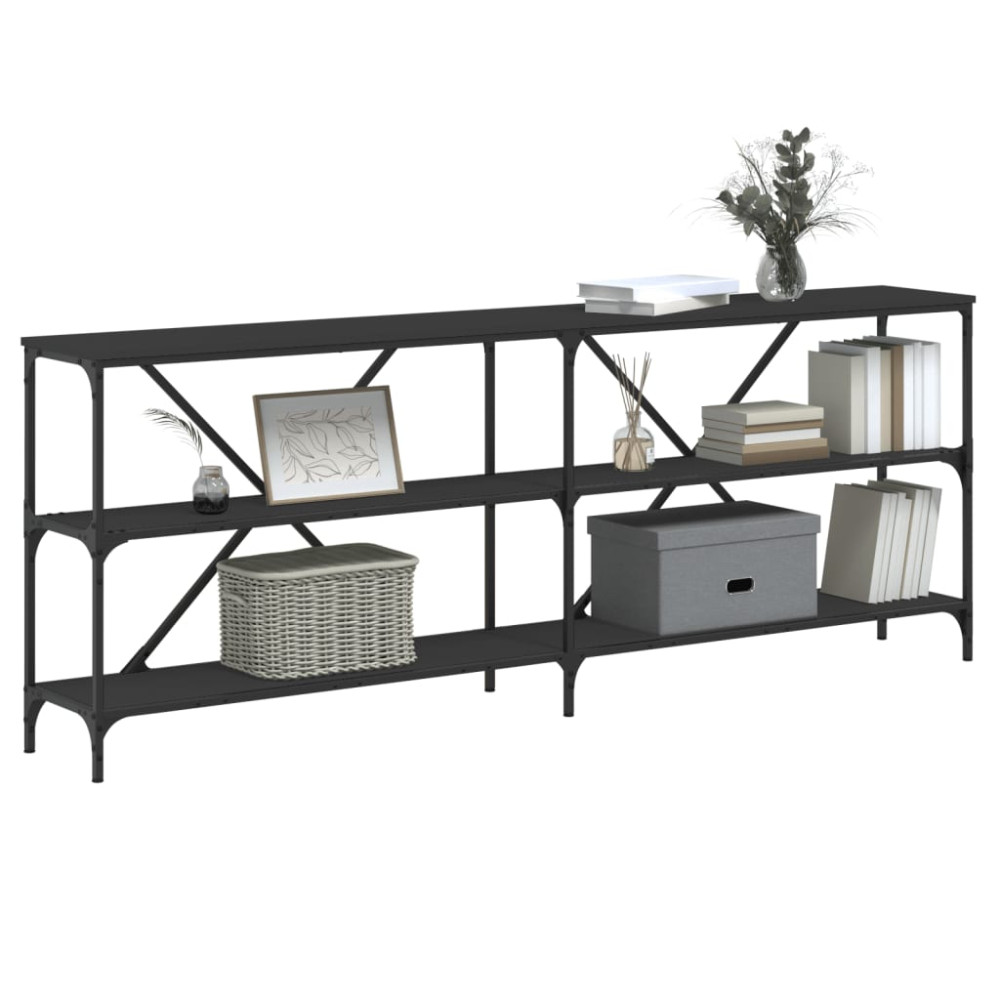 Produktbild för Konsolbord svart 200x30x75 cm konstruerat trä och järn