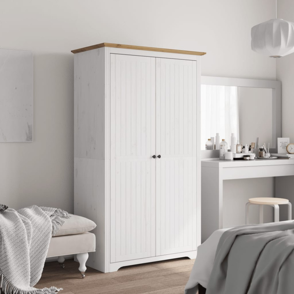 Produktbild för Klädskåp BODO vit och brun 99x53,5x173 cm massiv furu