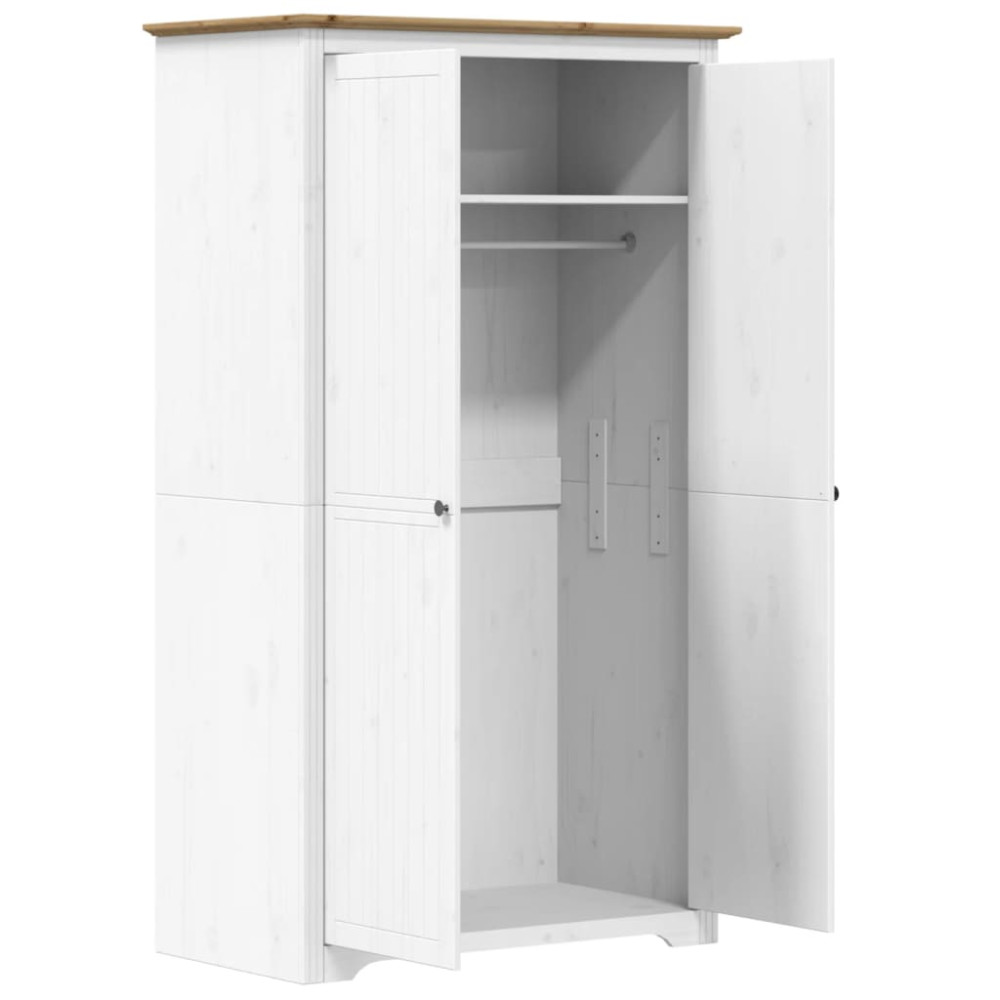 Produktbild för Klädskåp BODO vit och brun 99x53,5x173 cm massiv furu