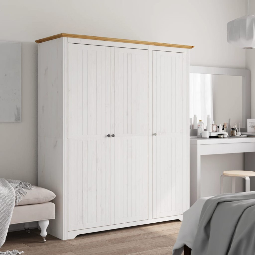 Produktbild för Klädskåp BODO vit och brun 146x53,5x173 cm massiv furu