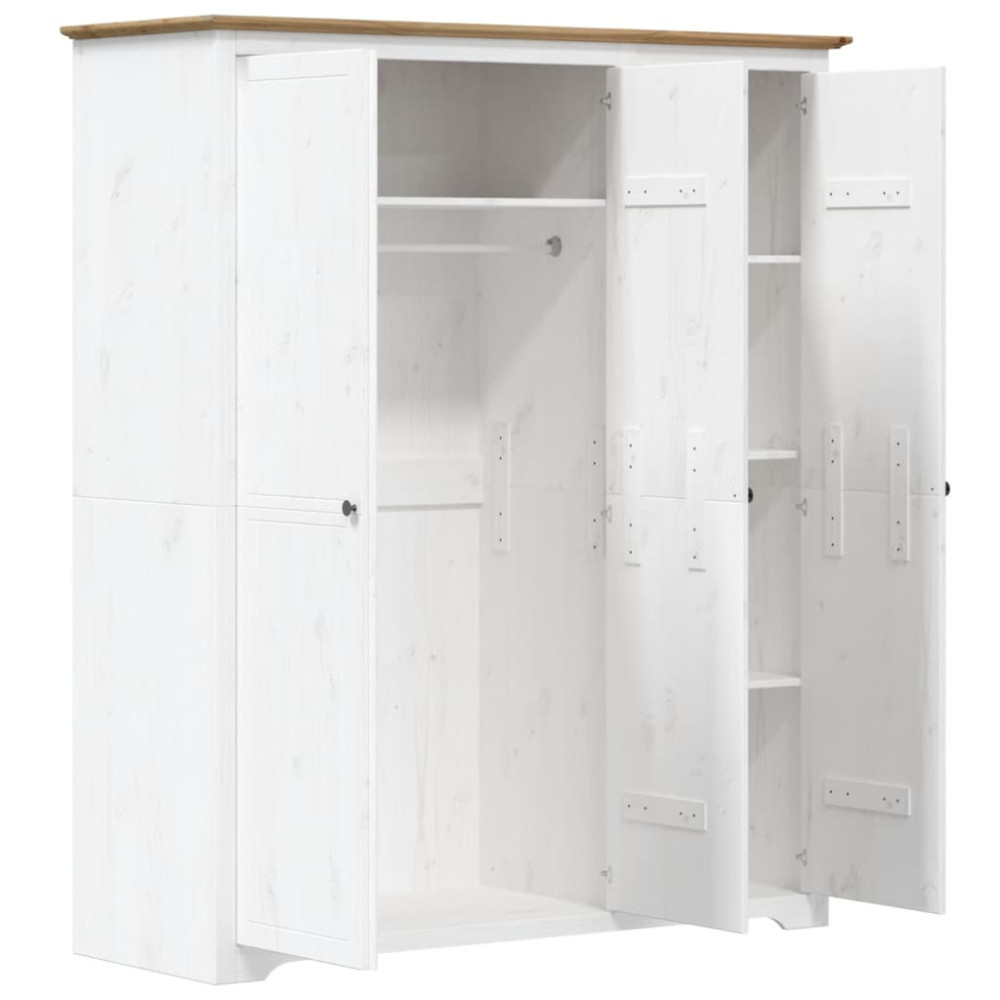 Produktbild för Klädskåp BODO vit och brun 146x53,5x173 cm massiv furu