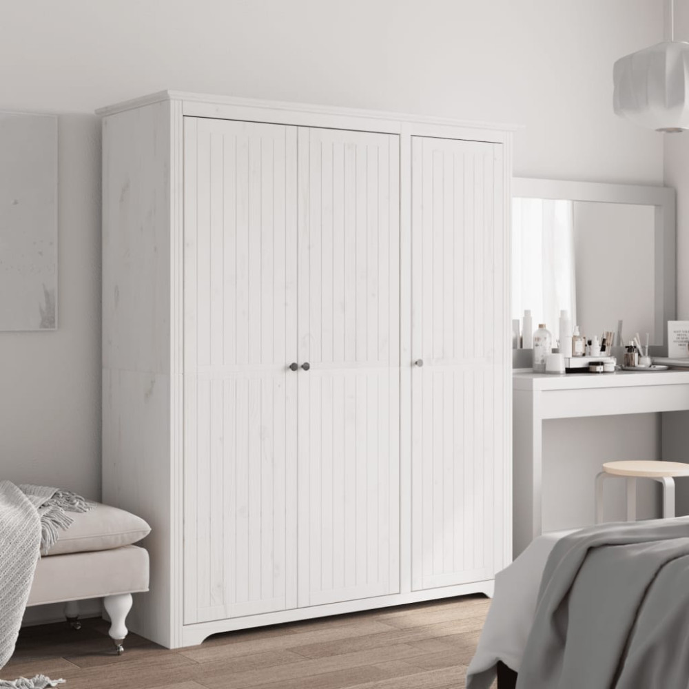 Produktbild för Klädskåp BODO vit 146x53,5x173 cm massiv furu