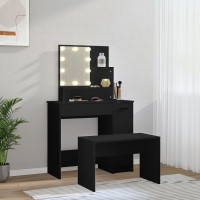 Produktbild för Sminkbord med spegel LED svart konstruerat trä