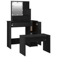 Produktbild för Sminkbord med spegel LED svart konstruerat trä