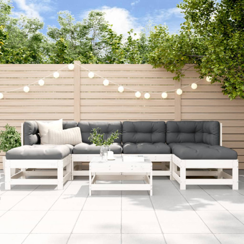 vidaXL Loungegrupp för trädgården med dynor 7 delar vit massivt trä