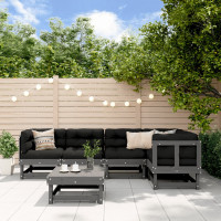 Produktbild för Loungegrupp för trädgården med dynor 6 delar grå massivt trä