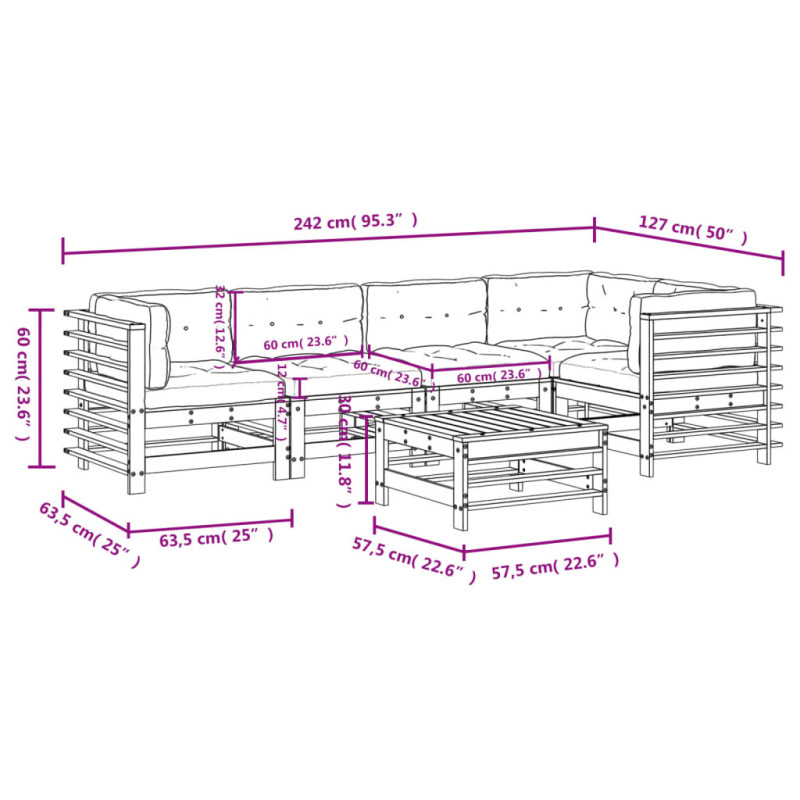 Produktbild för Loungegrupp med dynor 6 delar impregnerad furu