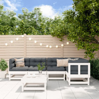 Produktbild för Loungegrupp för trädgården med dynor 6 delar vit massiv teak