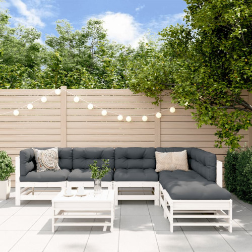 vidaXL Loungegrupp för trädgården med dynor 7 delar vit massivt trä