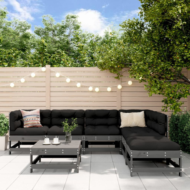 Produktbild för Loungegrupp för trädgården med dynor 7 delar grå massivt trä