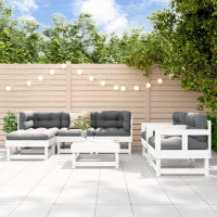 Produktbild för Loungegrupp för trädgården med dynor 7 delar vit massivt trä